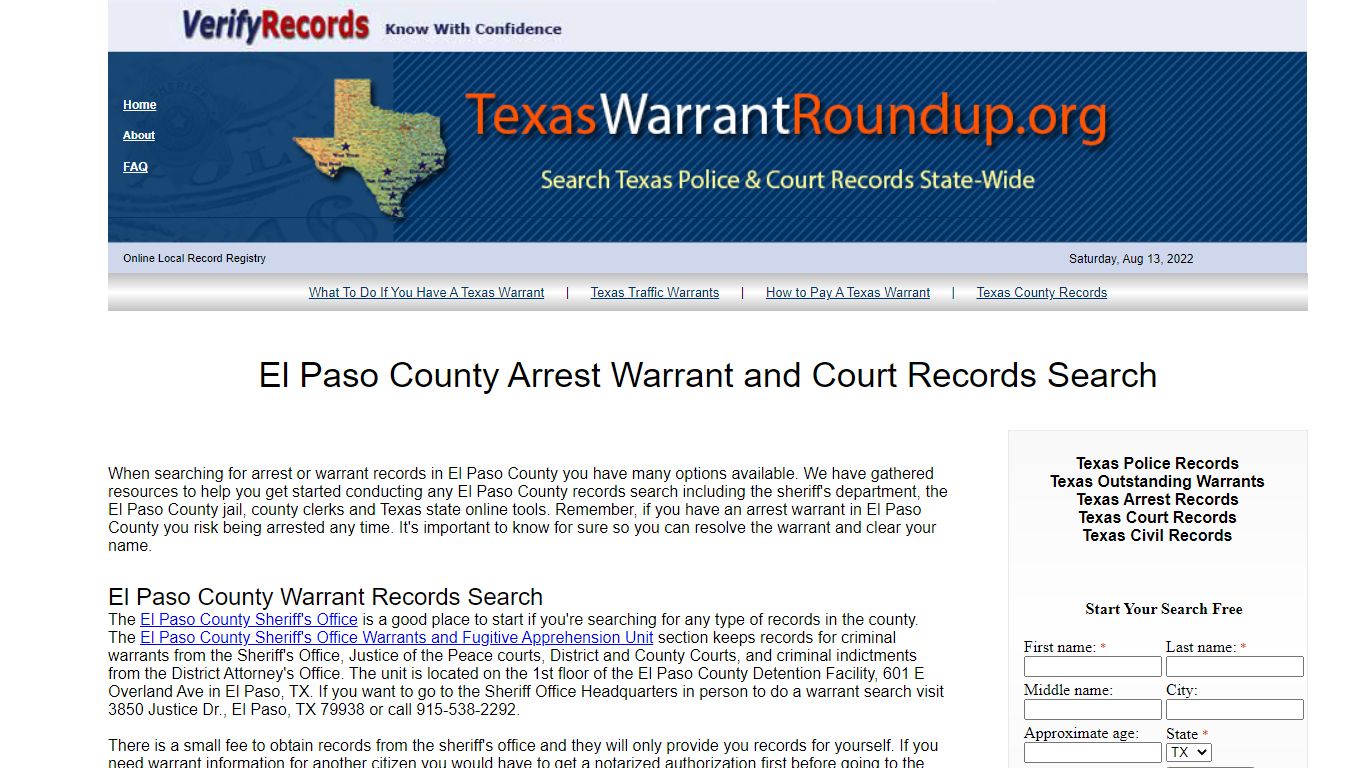 El Paso County Arrest Warrants Search